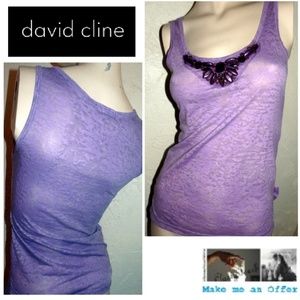 David Kline Purple Beaded Shell Top/ Shirt